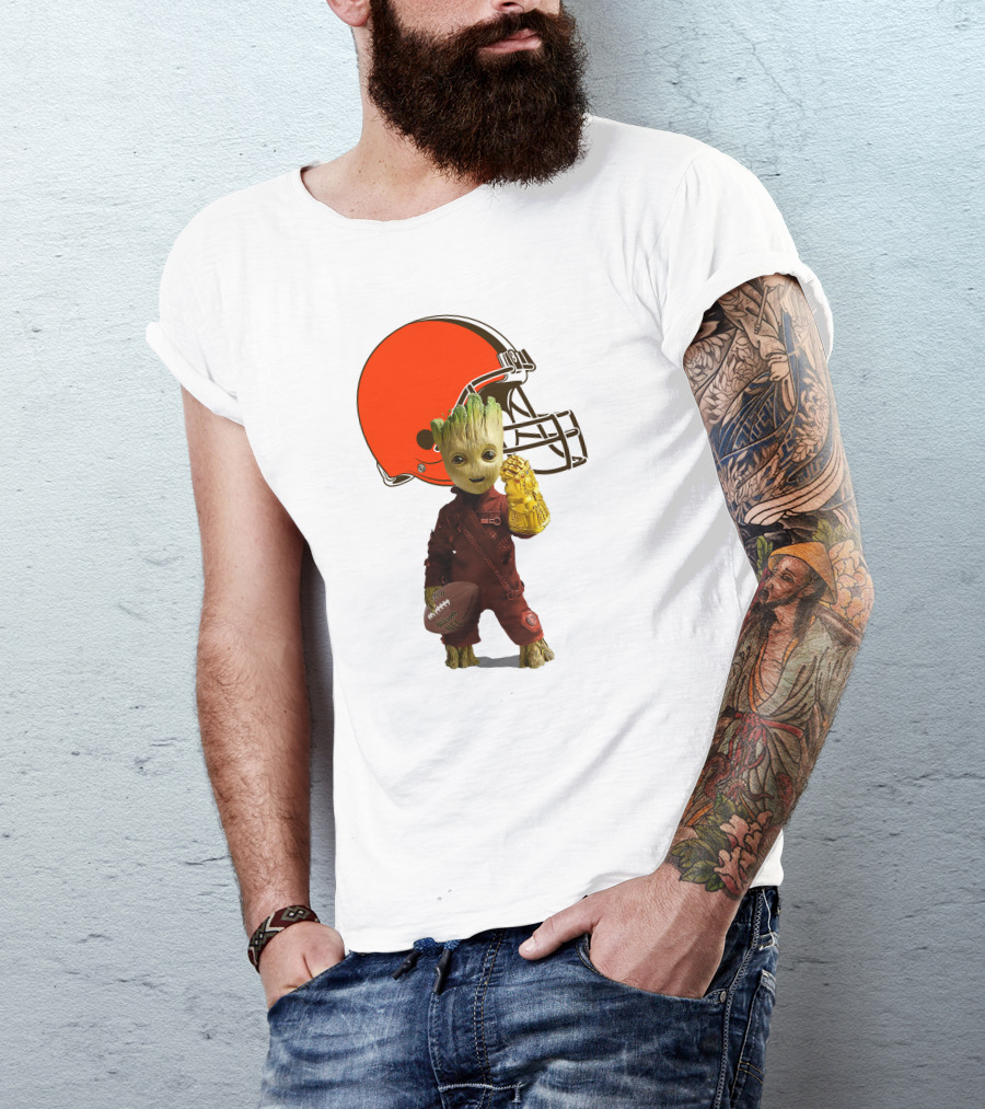 Cleveland Browns Football Groot And Infinity Gauntlet T-Shirt
