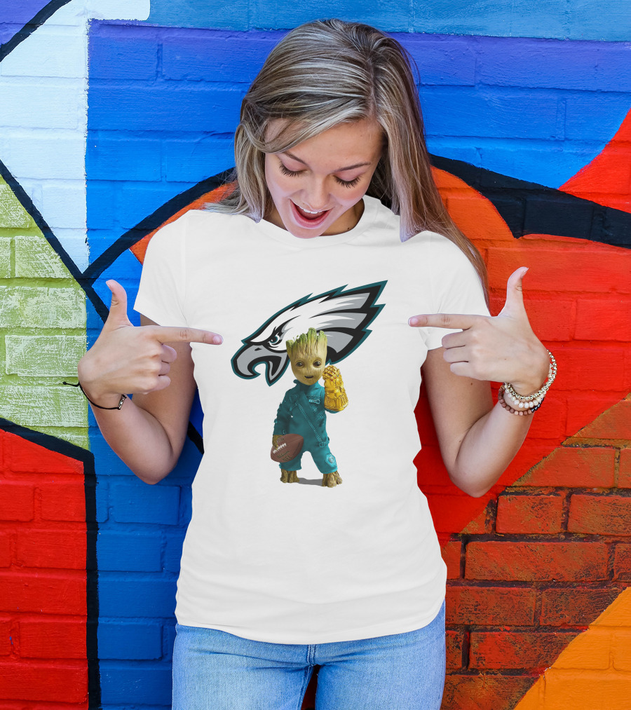Philadelphia Eagles Baby Groot Infinity Gauntlet Football T-Shirt