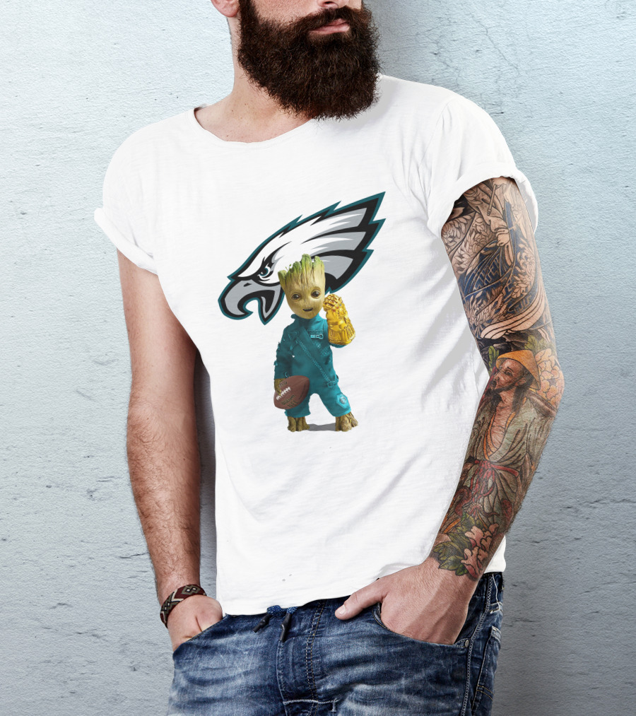 Philadelphia Eagles Baby Groot Infinity Gauntlet Football T-Shirt