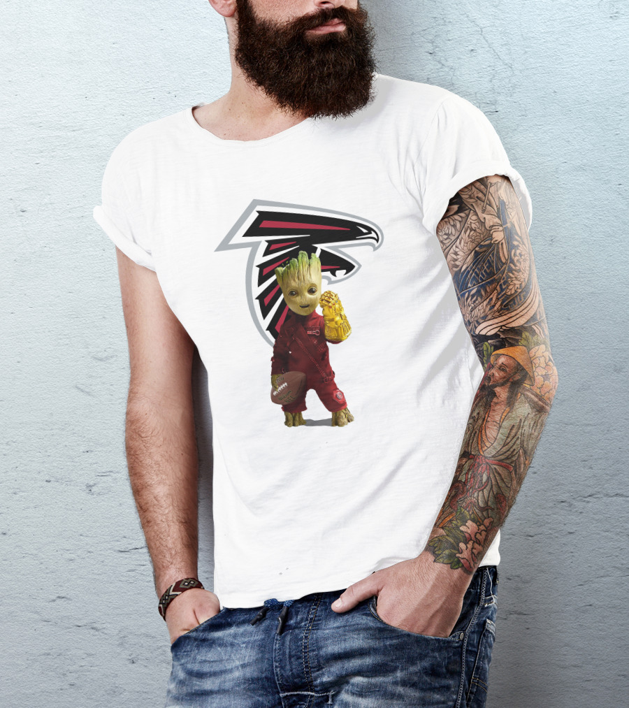 Atlanta Falcons Groot Holding Football And Glove T-Shirt