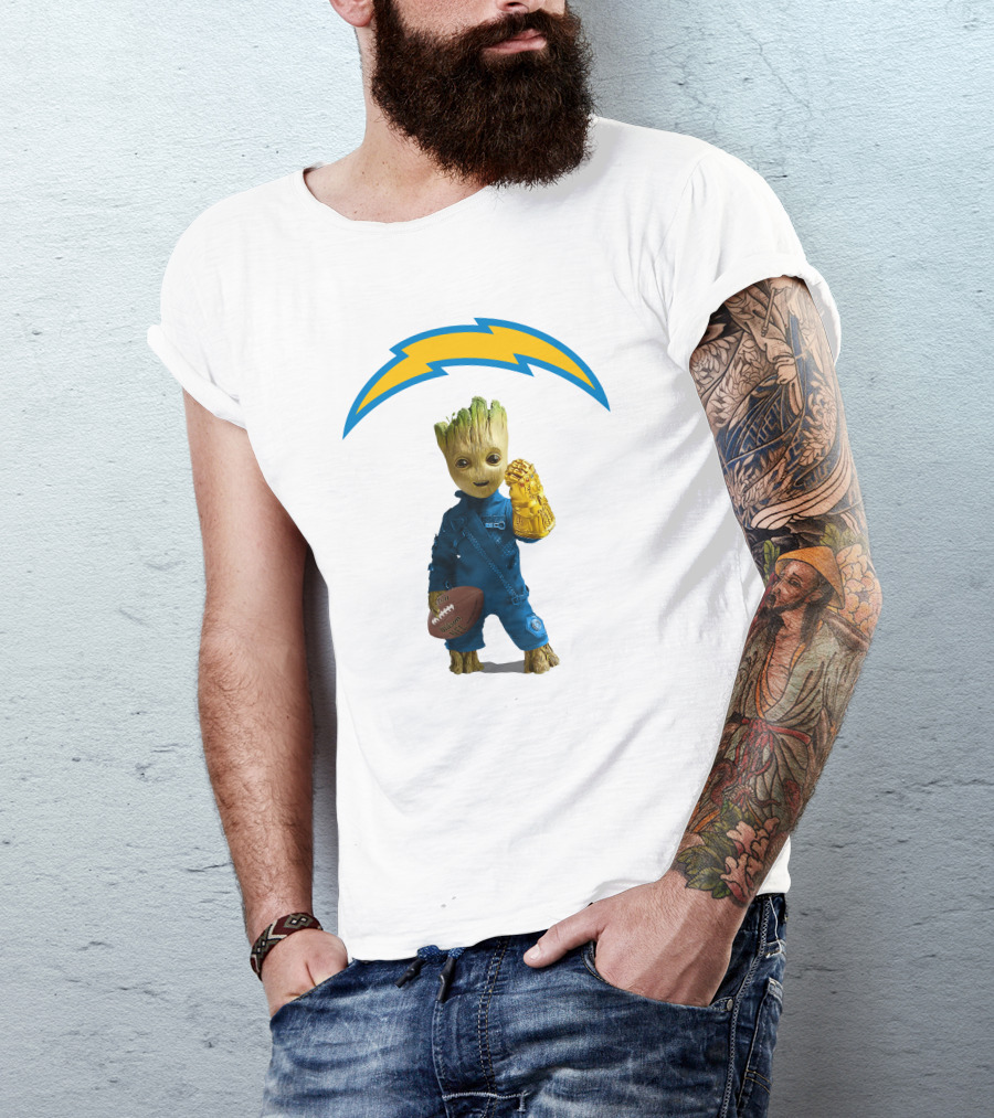 Los Angeles Chargers Groot Infinity Gauntlet Football T-Shirt