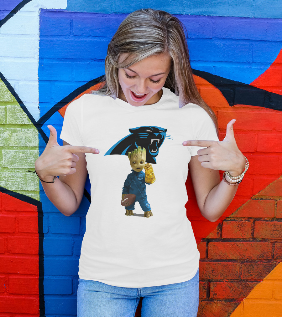 Carolina Panthers Groot Football Infinity Gauntlet Crossover T-Shirt