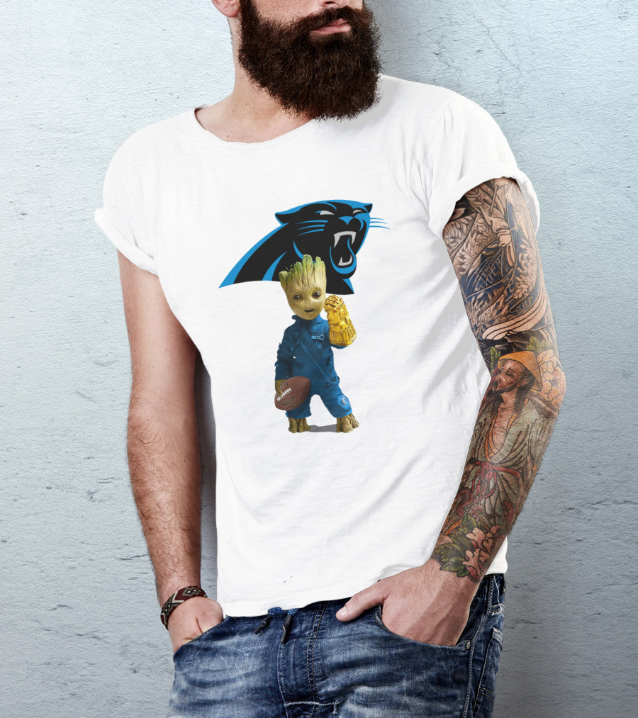 Carolina Panthers Groot Football Infinity Gauntlet Crossover T-Shirt