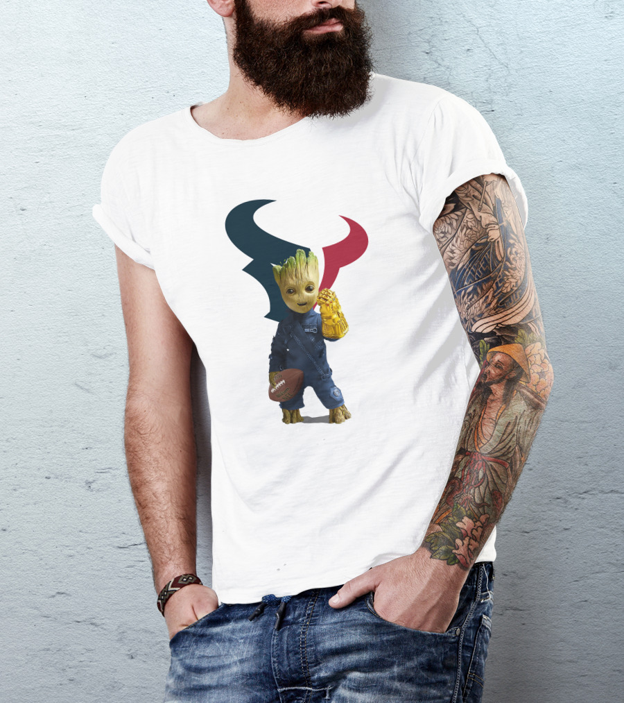 Houston Texans Groot Football Infinity Gauntlet T-Shirt