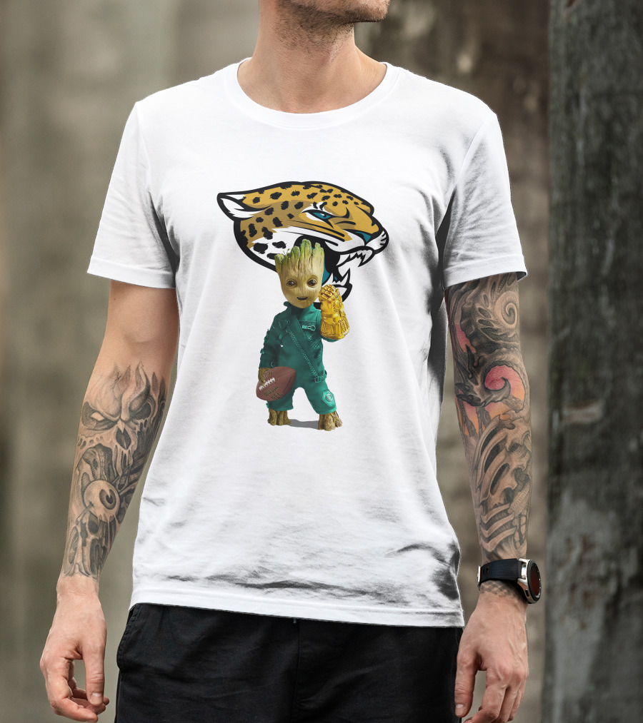 Jacksonville Jaguars Groot Football Infinity Gauntlet T-Shirt