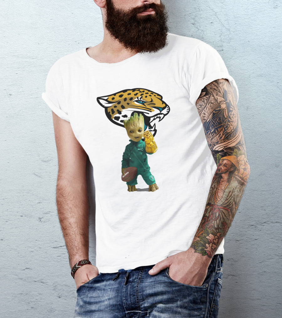 Jacksonville Jaguars Groot Football Infinity Gauntlet T-Shirt