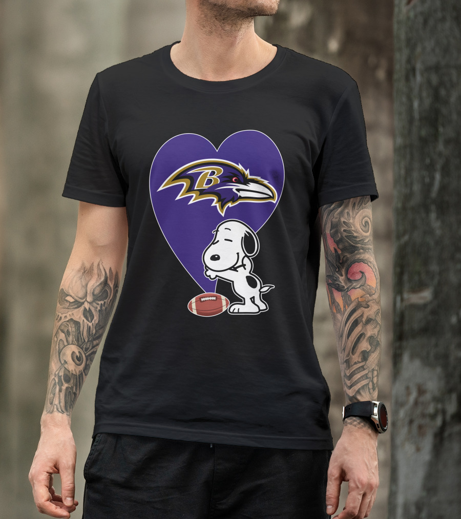 Baltimore Ravens Snoopy Heart Football Hug T-Shirt