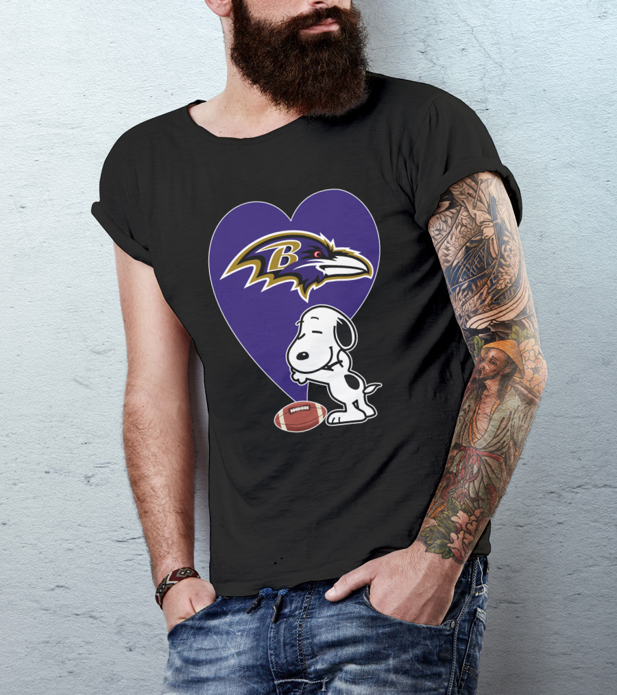Baltimore Ravens Snoopy Heart Football Hug T-Shirt