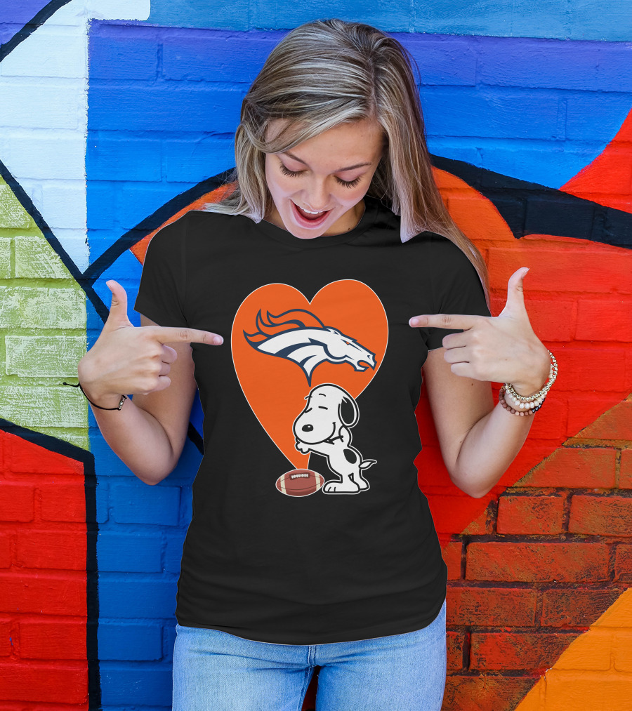 Denver Broncos Snoopy Hug Heart Logo Football T-Shirt