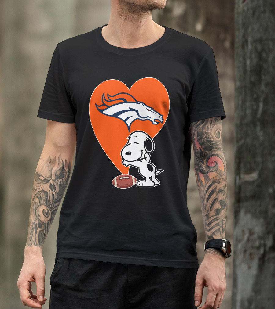 Denver Broncos Snoopy Hug Heart Logo Football T-Shirt