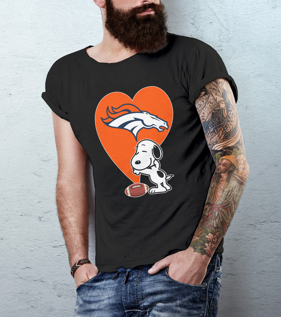 Denver Broncos Snoopy Hug Heart Logo Football T-Shirt