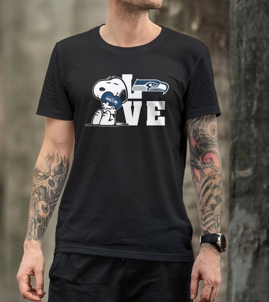 Snoopy Love Seattle Seahawks Heart T-Shirt