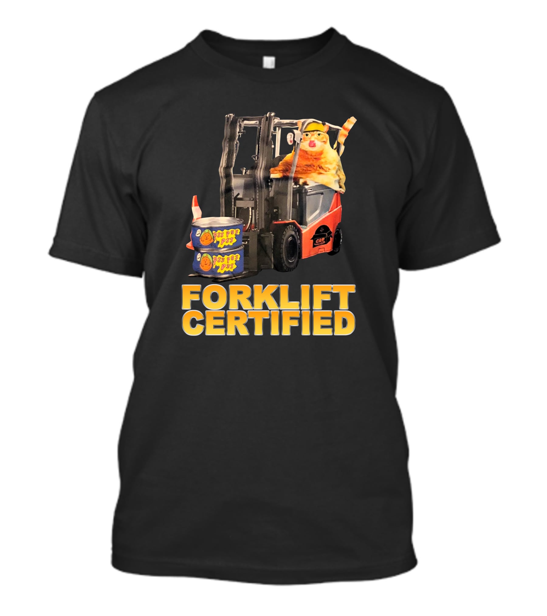 Forklift Certified Cat With Chef Pepe Soup Cans T-Shirt