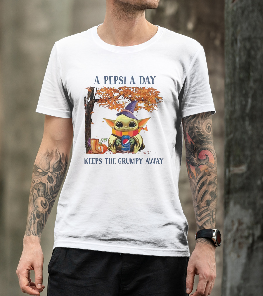 Baby Yoda A Pepsi A Day Keeps The Grumpy Away Halloween Fall T-Shirt
