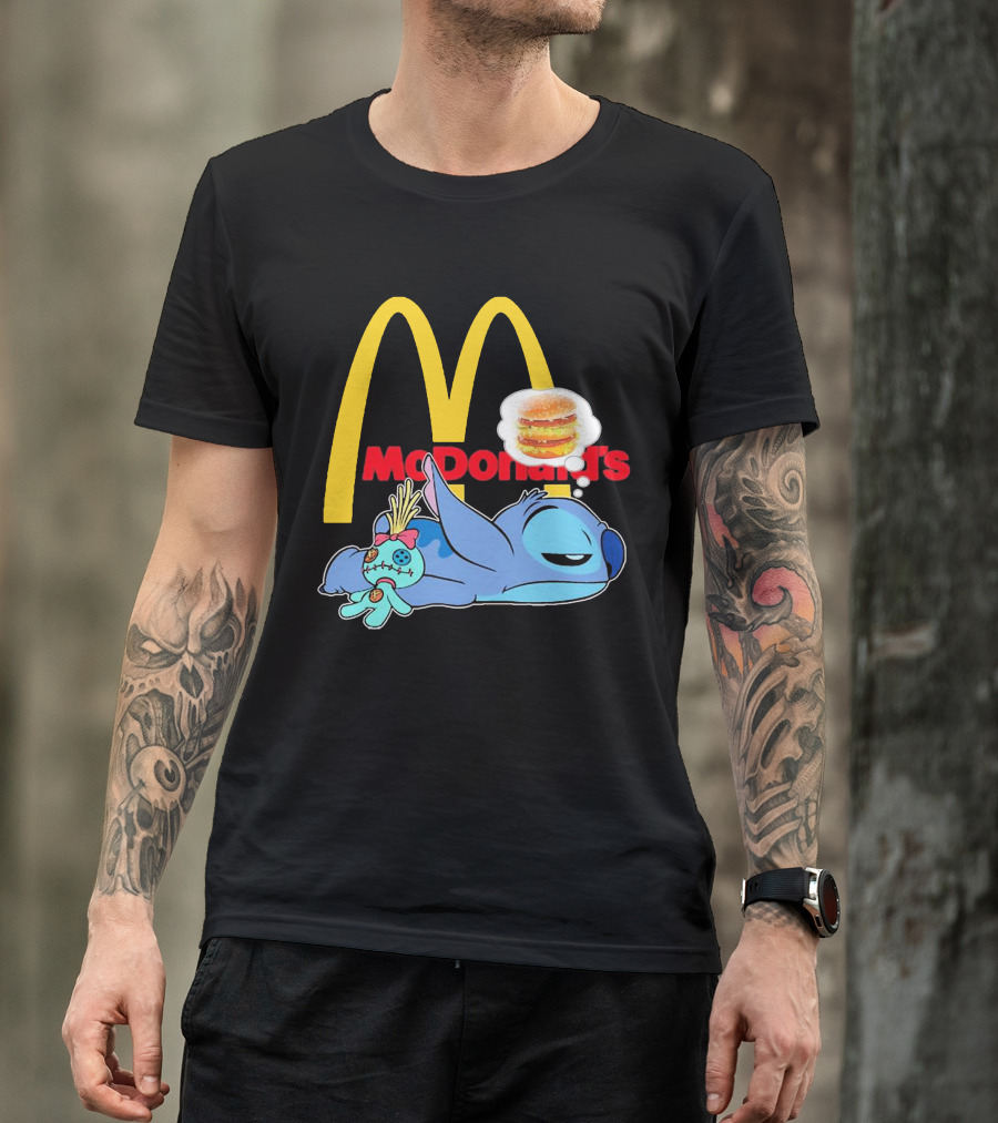 Stitch Sleeping Under McDonald's Golden Arches Dreaming Of Burger T-Shirt