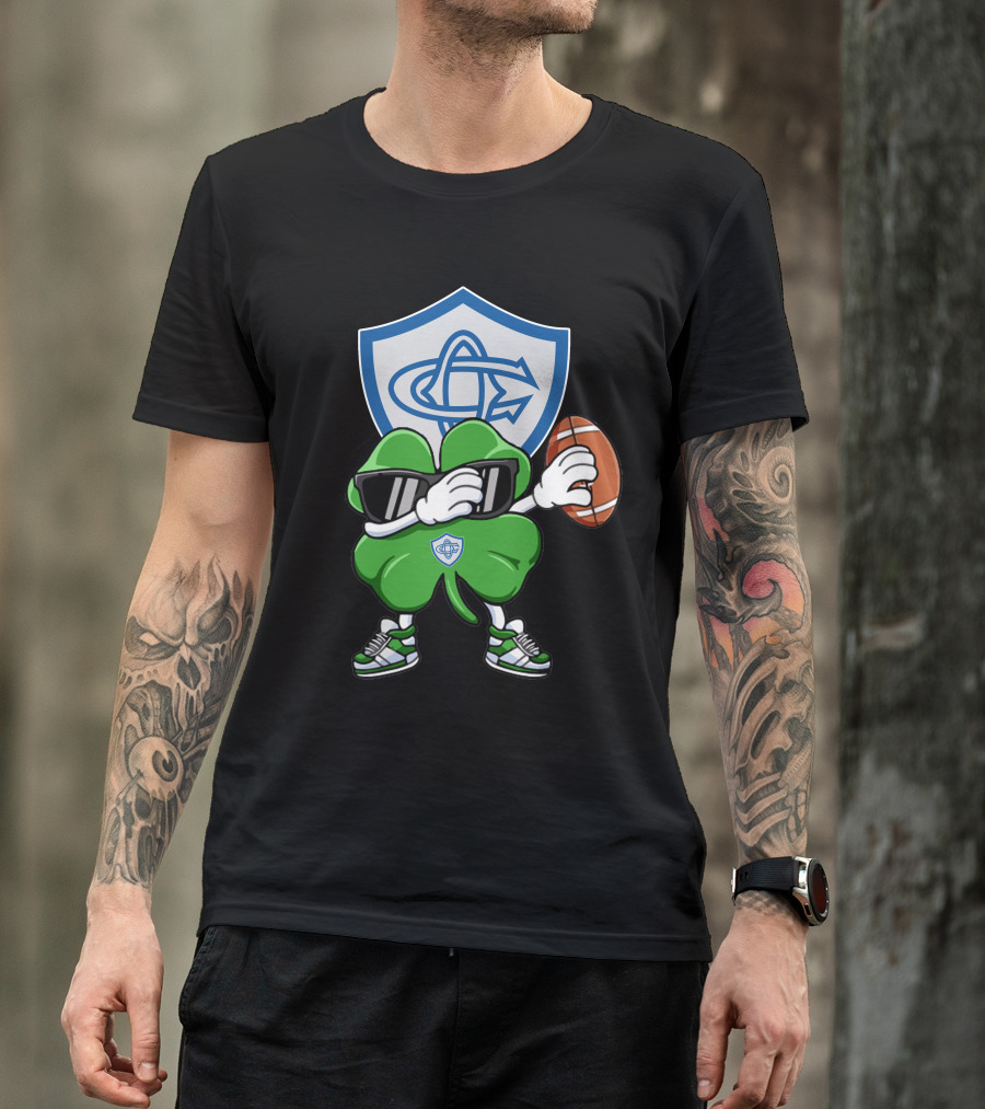 Castres Olympique Mascot Holding Football With Club Logo Shield T-Shirt