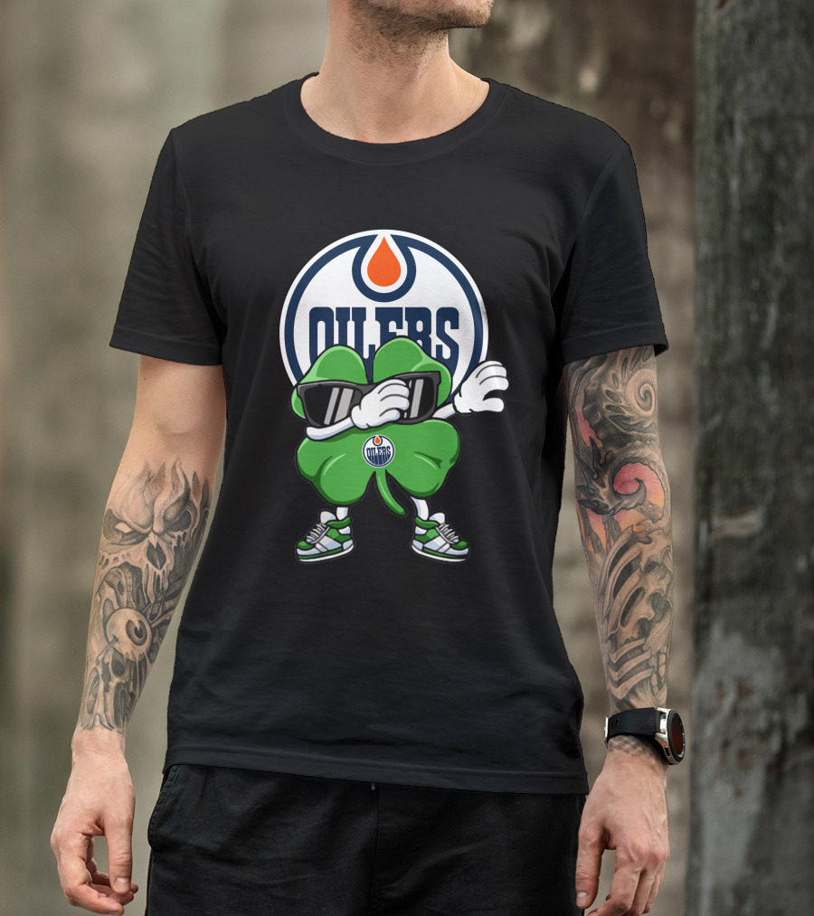 Edmonton Oilers Shamrock Character With Sunglasses And Sneakers T-Shirt