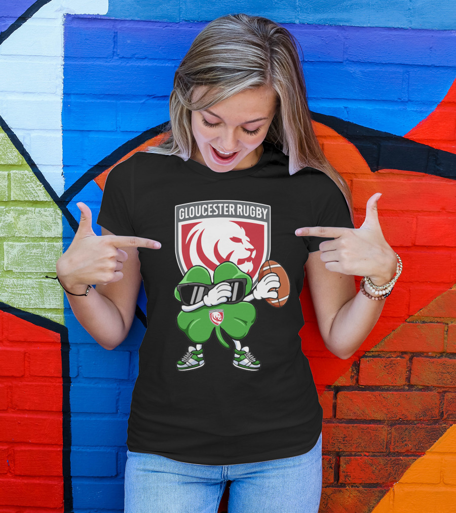 Gloucester Rugby Shamrock Lion Logo With Rugby Ball T-Shirt