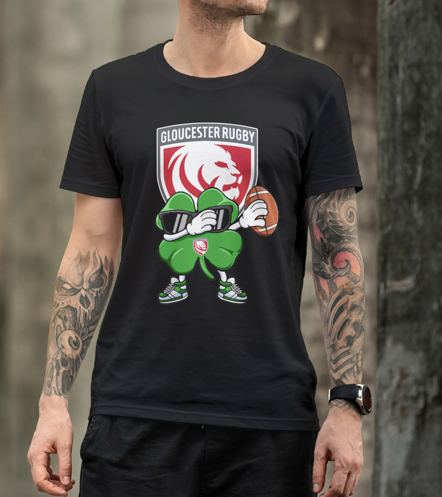 Gloucester Rugby Shamrock Lion Logo With Rugby Ball T-Shirt