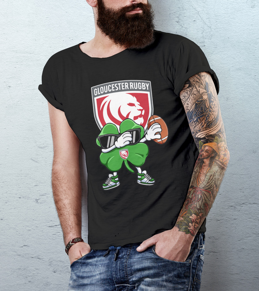 Gloucester Rugby Shamrock Lion Logo With Rugby Ball T-Shirt