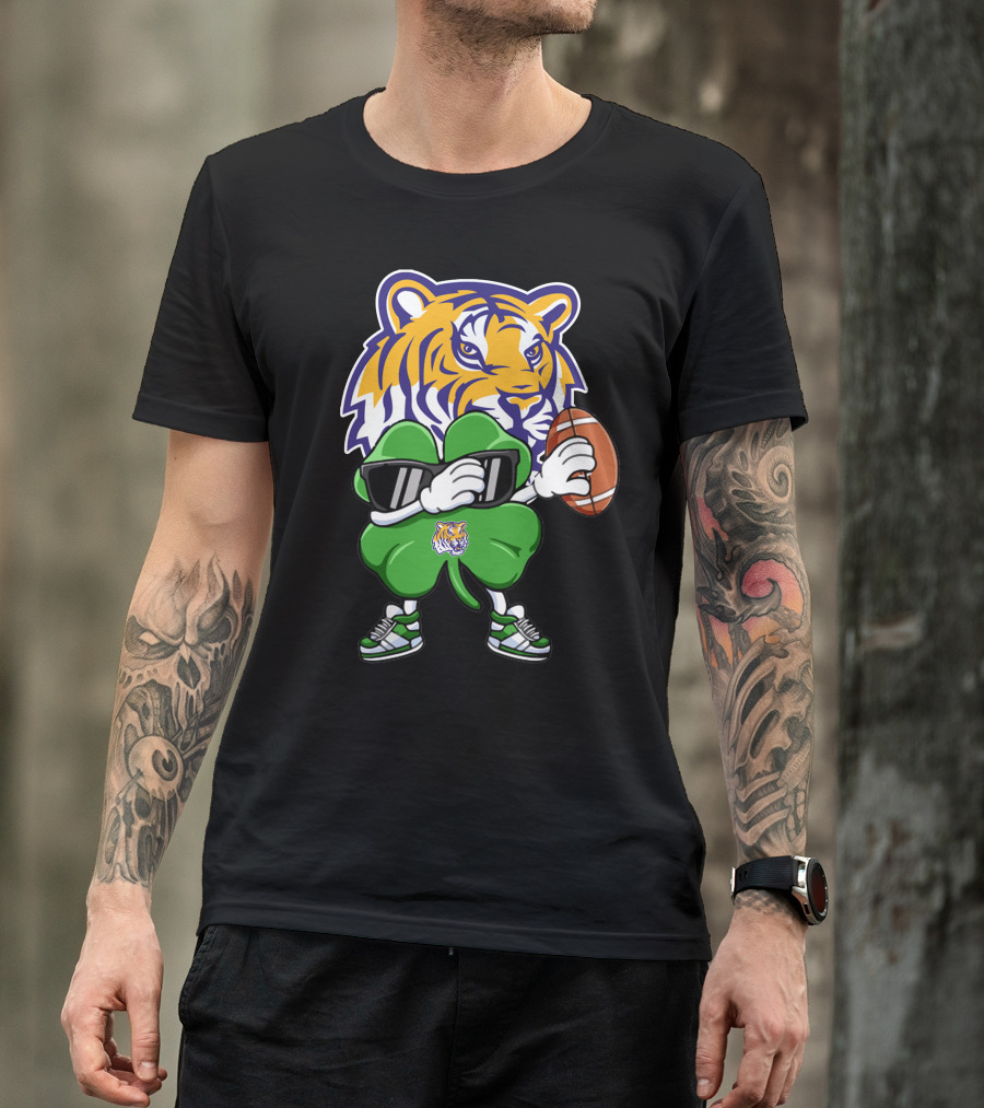 LSU Football Tiger And Shamrock With Football T-Shirt
