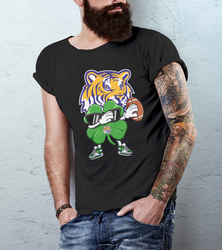 LSU Football Tiger And Shamrock With Football T-Shirt