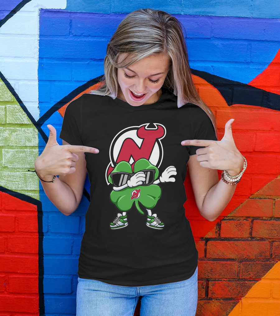 New Jersey Devils Shamrock Mascot Dab With Sunglasses And Sneakers T-Shirt