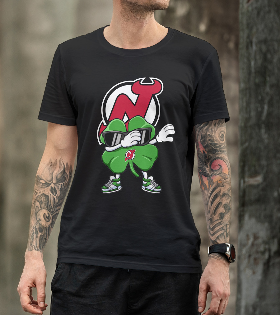 New Jersey Devils Shamrock Mascot Dab With Sunglasses And Sneakers T-Shirt