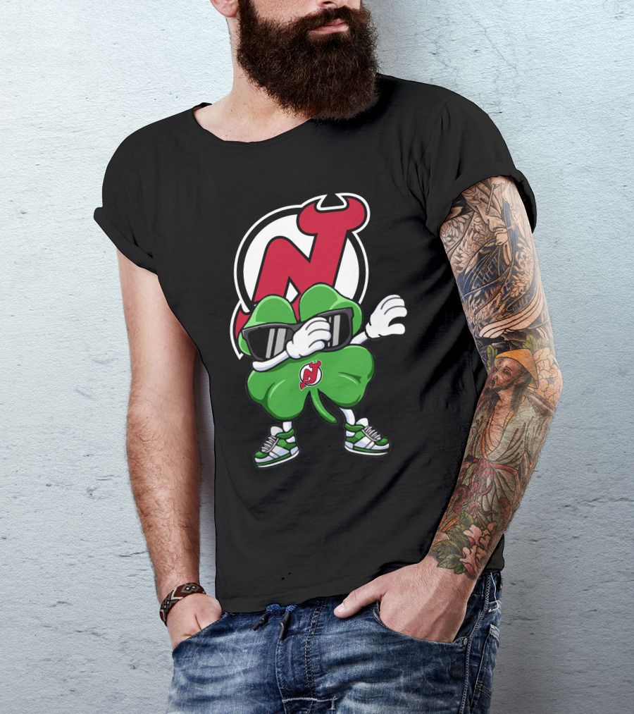New Jersey Devils Shamrock Mascot Dab With Sunglasses And Sneakers T-Shirt