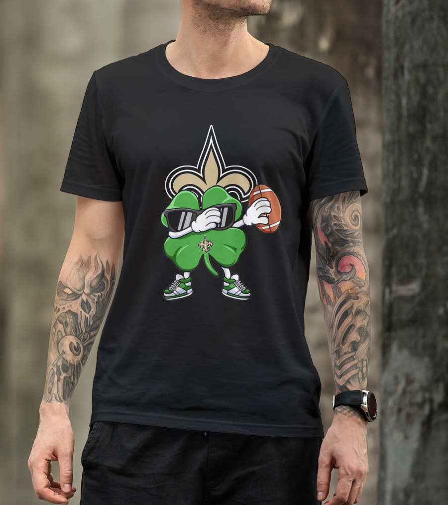 New Orleans Saints Shamrock Football Dab Fleur-de-lis T-Shirt