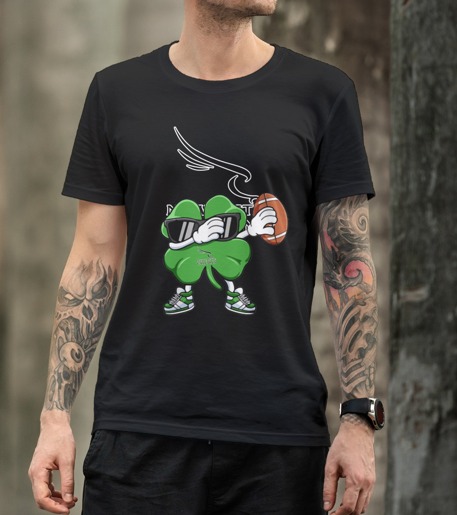 Newcastle Falcons Four Leaf Clover Character Holding Football T-Shirt