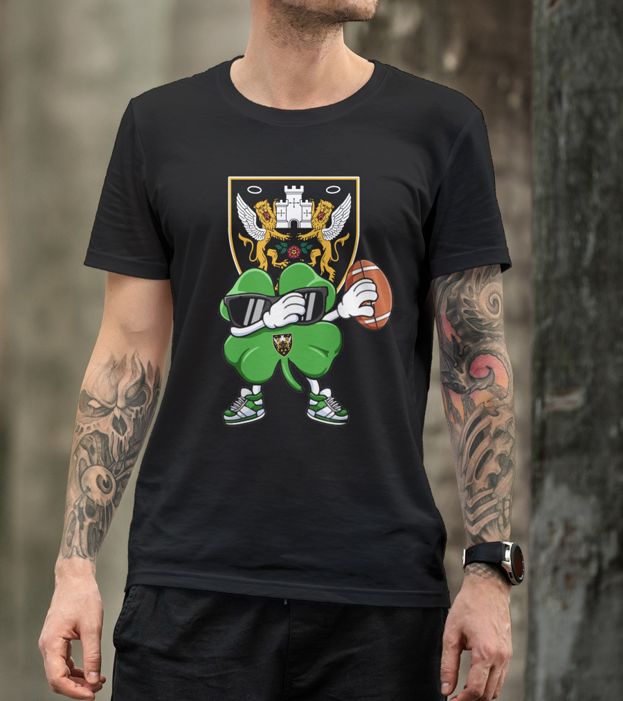 Northampton Saints Crest With Stylized Shamrock And Rugby Ball T-Shirt