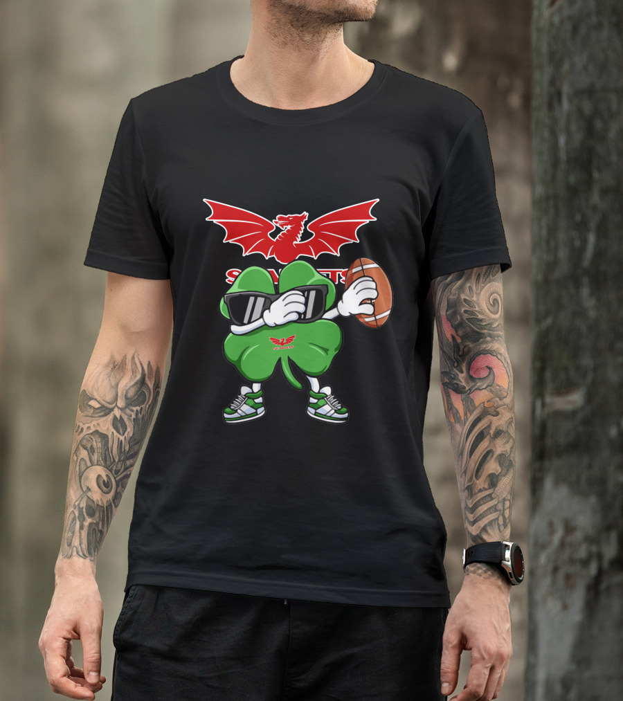 Scarlets Welsh Dragon Clover Football T-Shirt