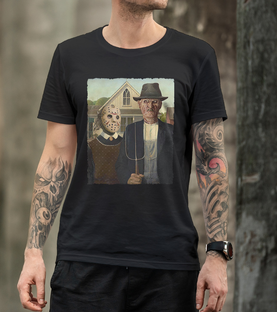 American Gothic Jason Freddy Horror Mashup T-Shirt