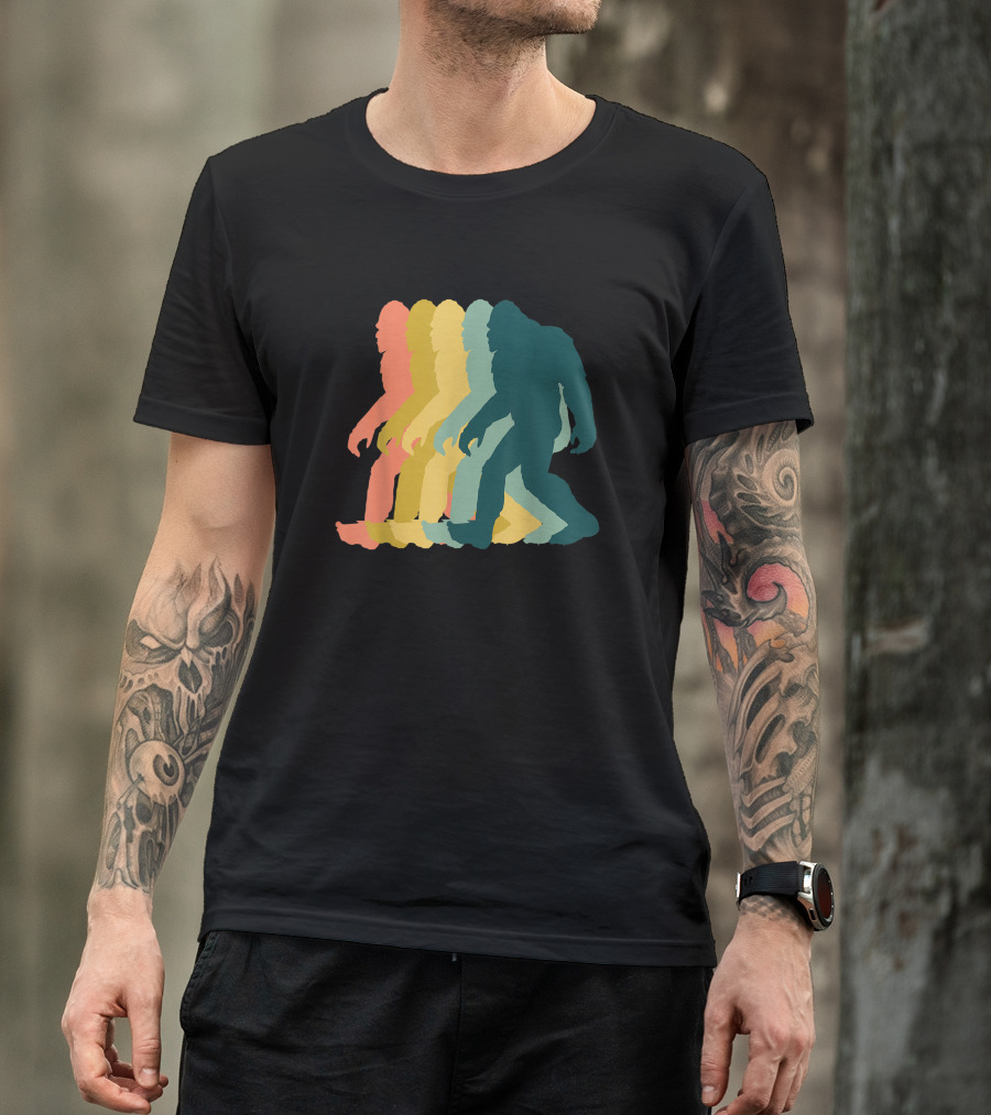 Vintage Retro Rainbow Walking Bigfoot Silhouette 1970s T-Shirt
