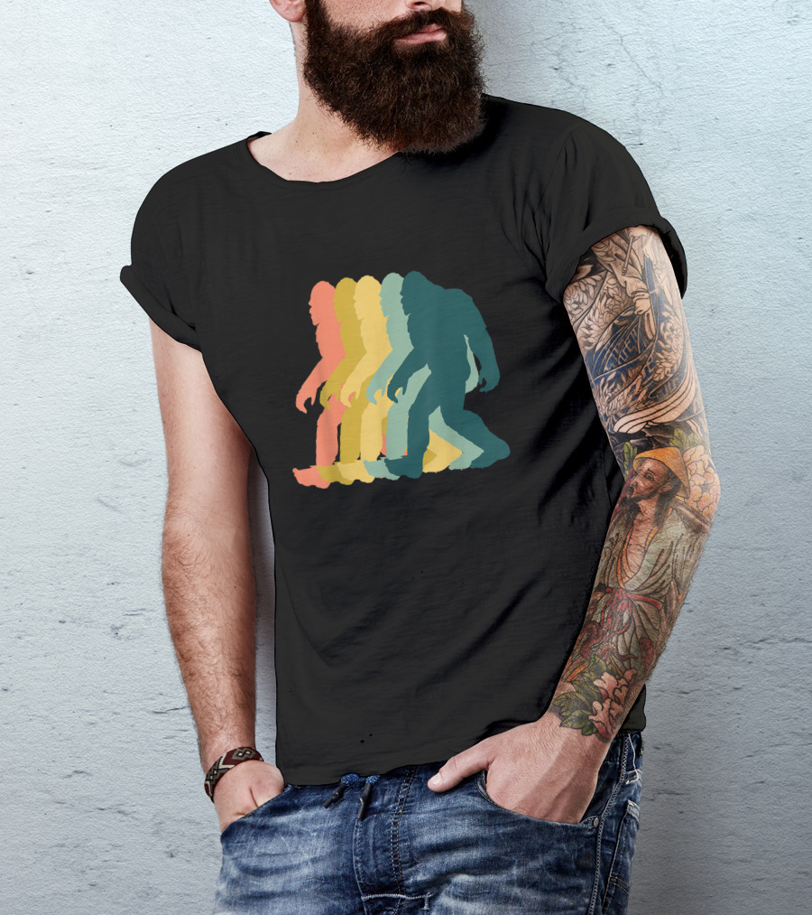 Vintage Retro Rainbow Walking Bigfoot Silhouette 1970s T-Shirt