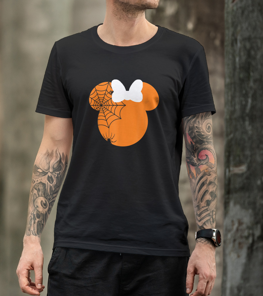 Cute Mouse Halloween Pumpkin With Bow And Spider Web T-Shirt
