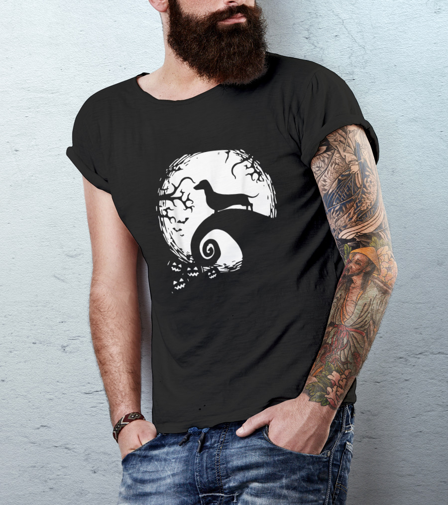 Dachshund Moonlit Halloween Scene For Dachshund Lovers T-Shirt