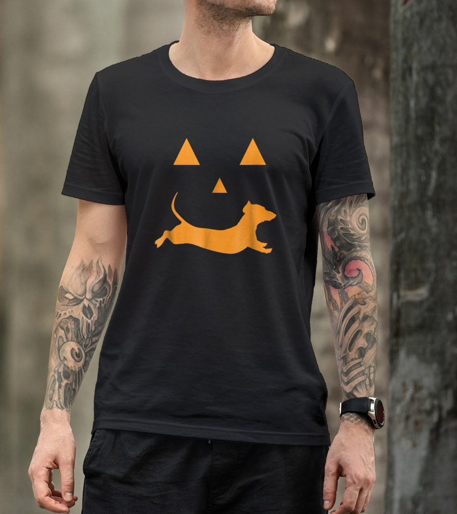 Halloween Pumpkin Face With Orange Dachshund T-Shirt
