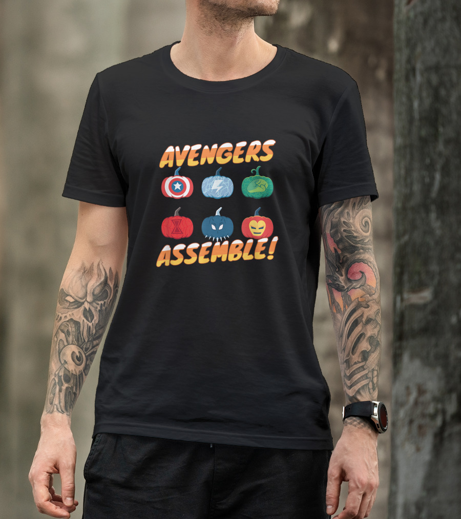 Avengers Assemble Halloween Pumpkin Heroes Icons T-Shirt
