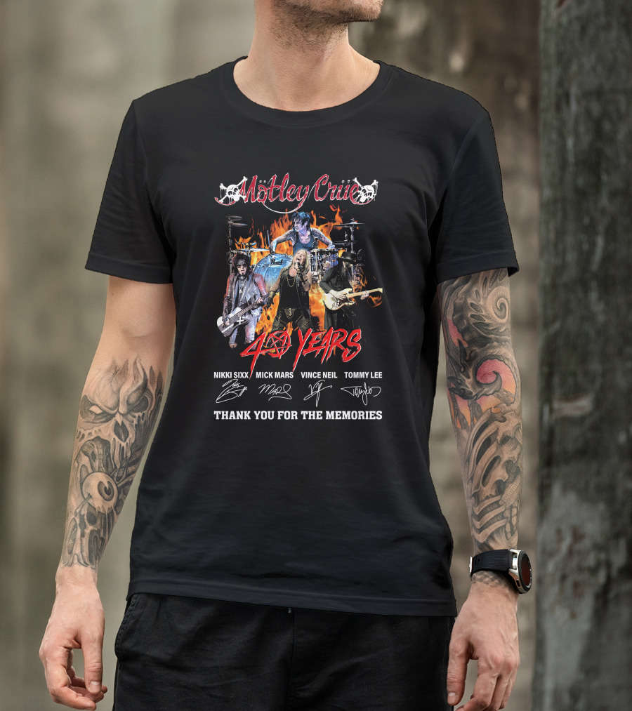 Mötley Crüe 40 Years Signature Nikki Sixx Mick Mars Vince Neil Tommy Lee Thank You For The Memories T-Shirt