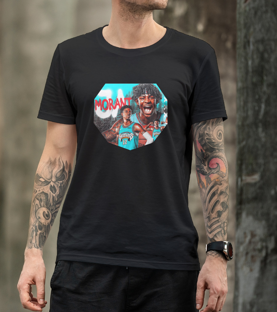 Ja Morant Memphis Grizzlies NBA Player Portrait Compilation T-Shirt