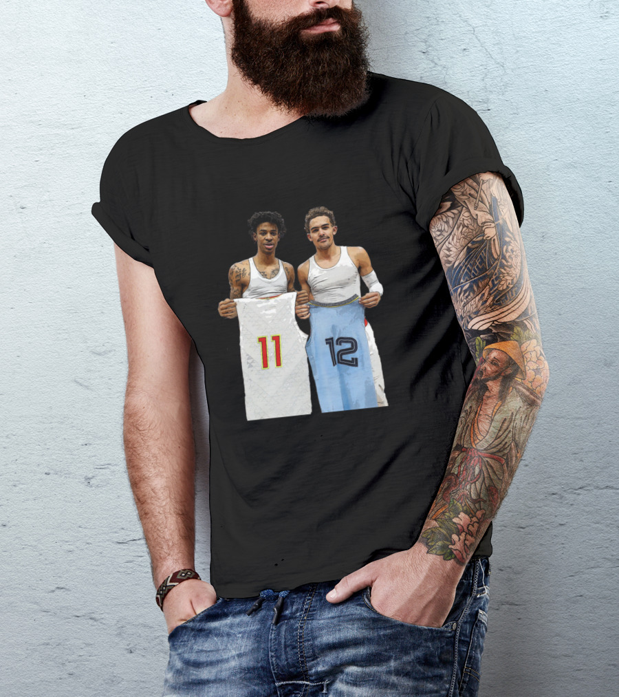 Trae Young Ja Morant Holding 11 12 Jerseys Funny Basketball Duo T-Shirt