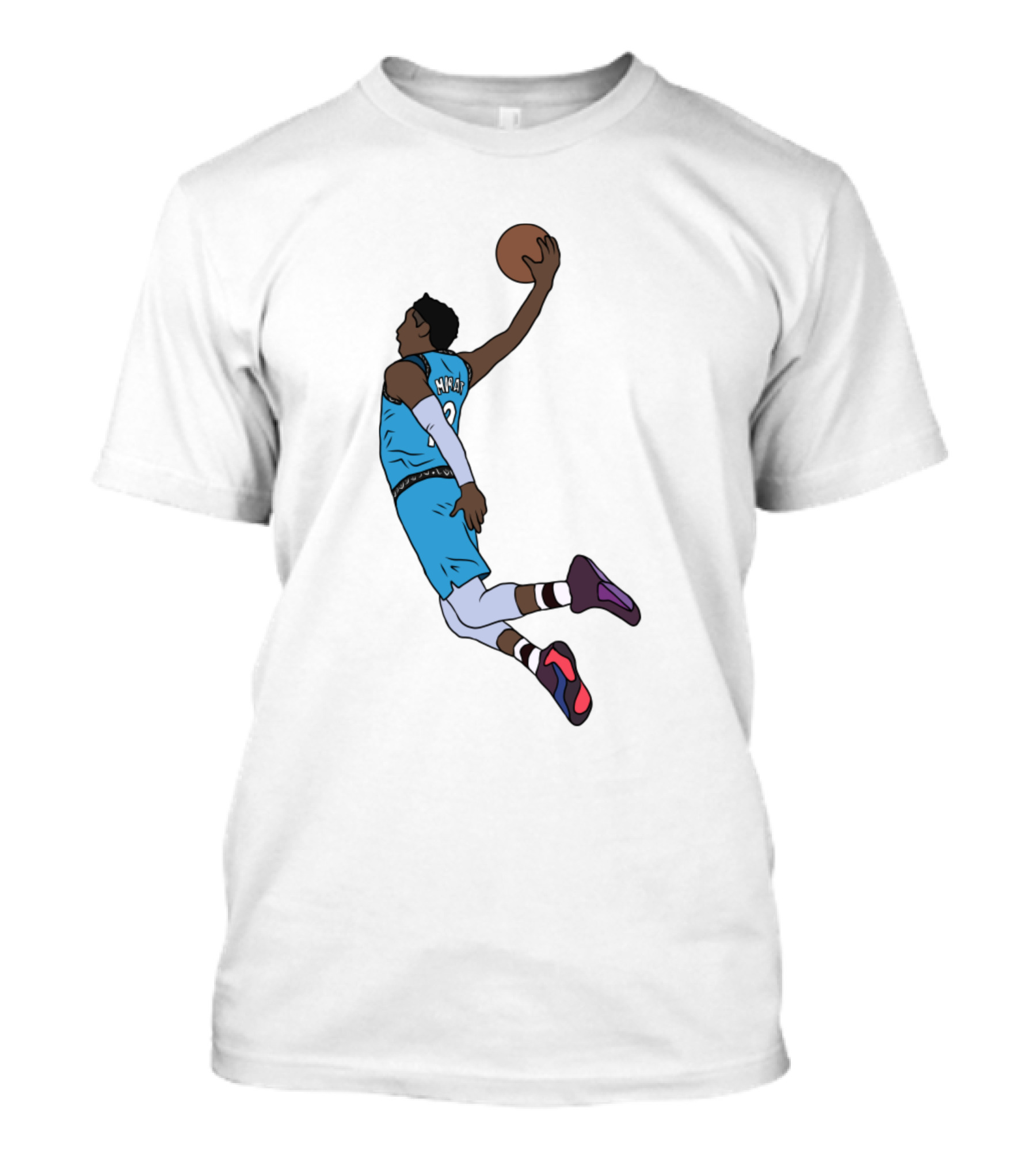 Ja Morant Dunk Jump Illustration In Blue Jersey T-Shirt