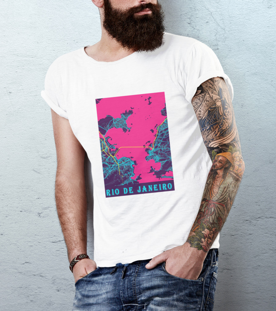 Funny Neon Rio De Janeiro Map Cityscape T-Shirt