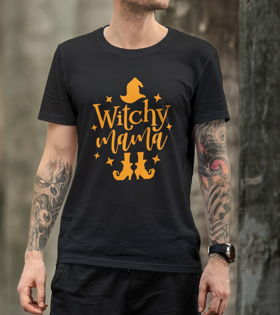 Witchy Mama Wizard Hat Boots Stars T-Shirt