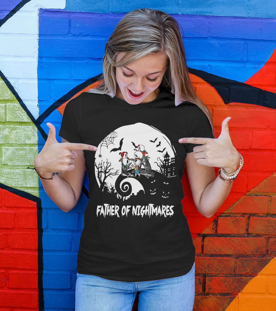 Father Of Nightmares Halloween Scene With Skeleton Characters T-Shirt