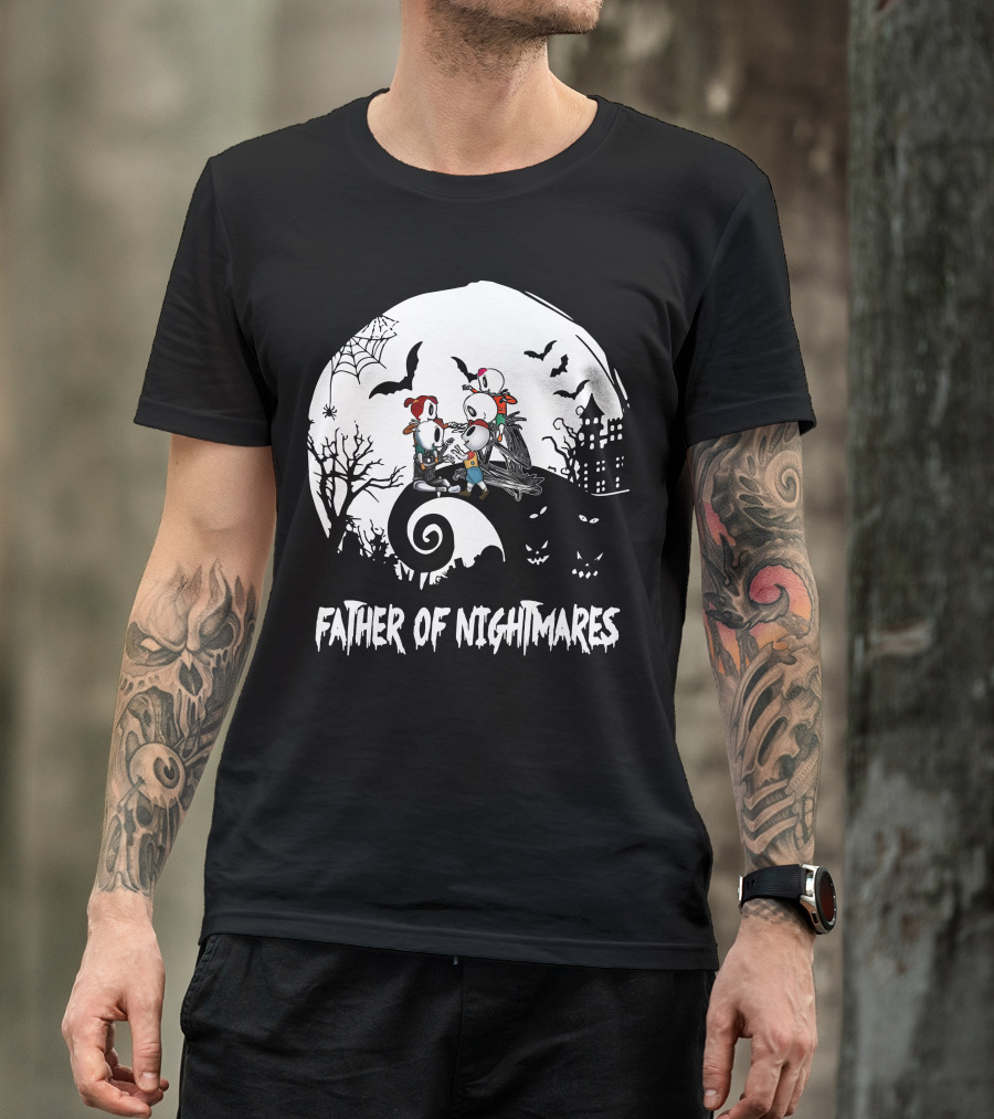 Father Of Nightmares Halloween Scene With Skeleton Characters T-Shirt