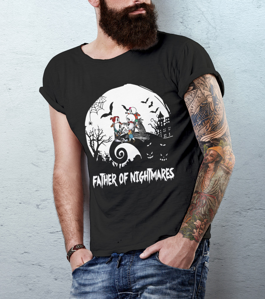 Father Of Nightmares Halloween Scene With Skeleton Characters T-Shirt