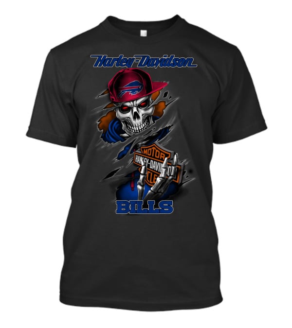 Harley Davidson Buffalo Bills Skeleton With Cap And Hoodie 2020Bb T-Shirt